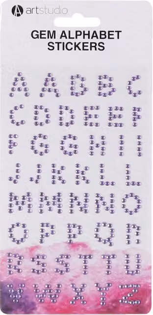 Art Studio Shiny Gem Alphabet Stickers in Purple, Pink, Blue, Gold and Silver