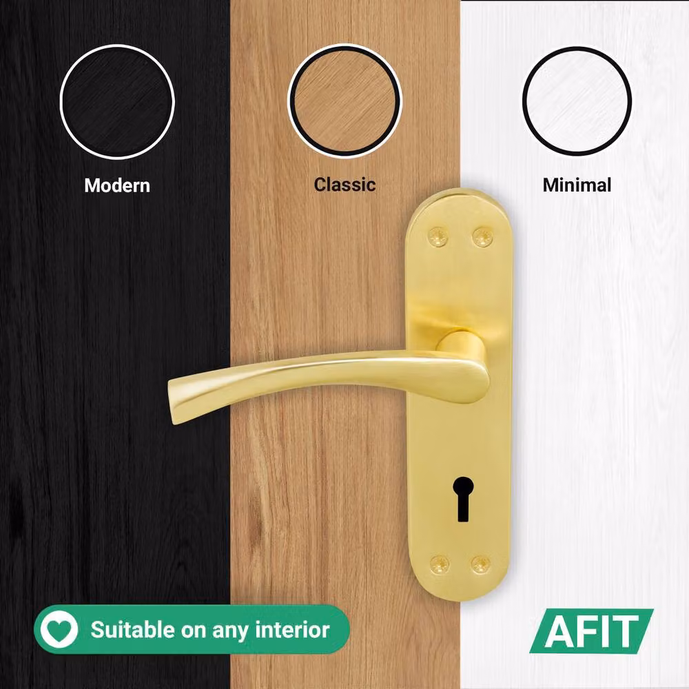 AFIT Satin Brass Twist Door Handles and Lock Escutcheon Set, Gold, 1 Pair, W/H: 150 x 150 mm – 4