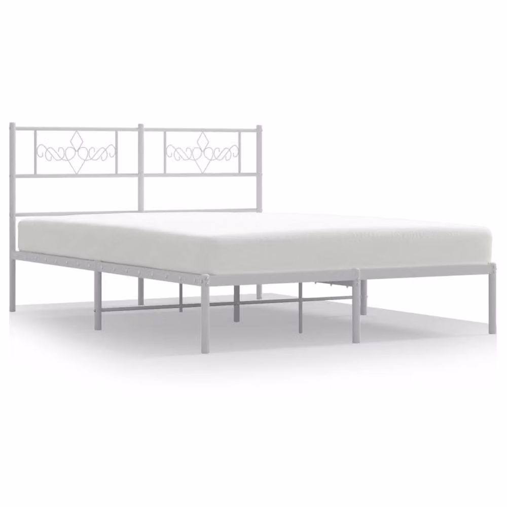 Berkfield Home Metal Bed Frame with Headboard in White, W/D/H: 150 x 200 cm – 2