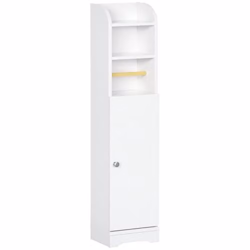 Kleankin Freestanding Slim Bathroom Storage Cabinet with Internal Shelves and Hinged Doors, White, W/D/H: 23 x 18 x 100 cm