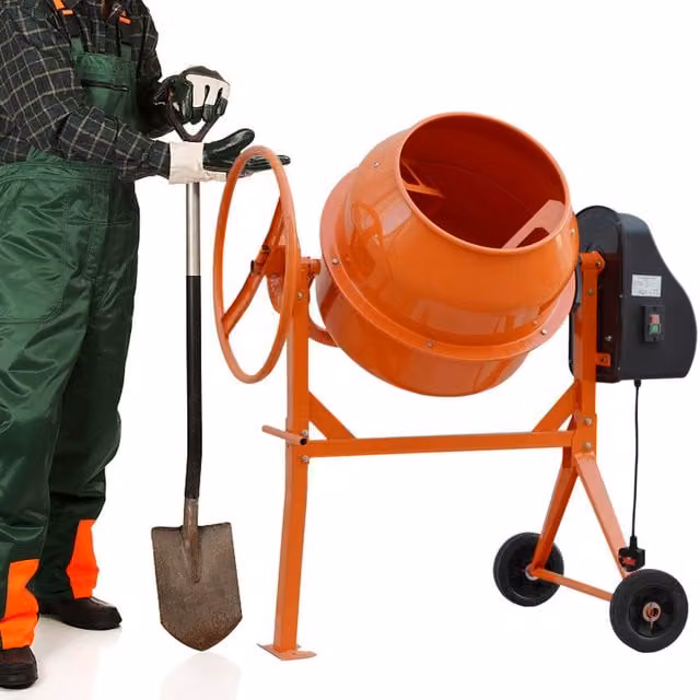 Livingandhome Portable Electric Concrete Mixer with Wheels, Orange