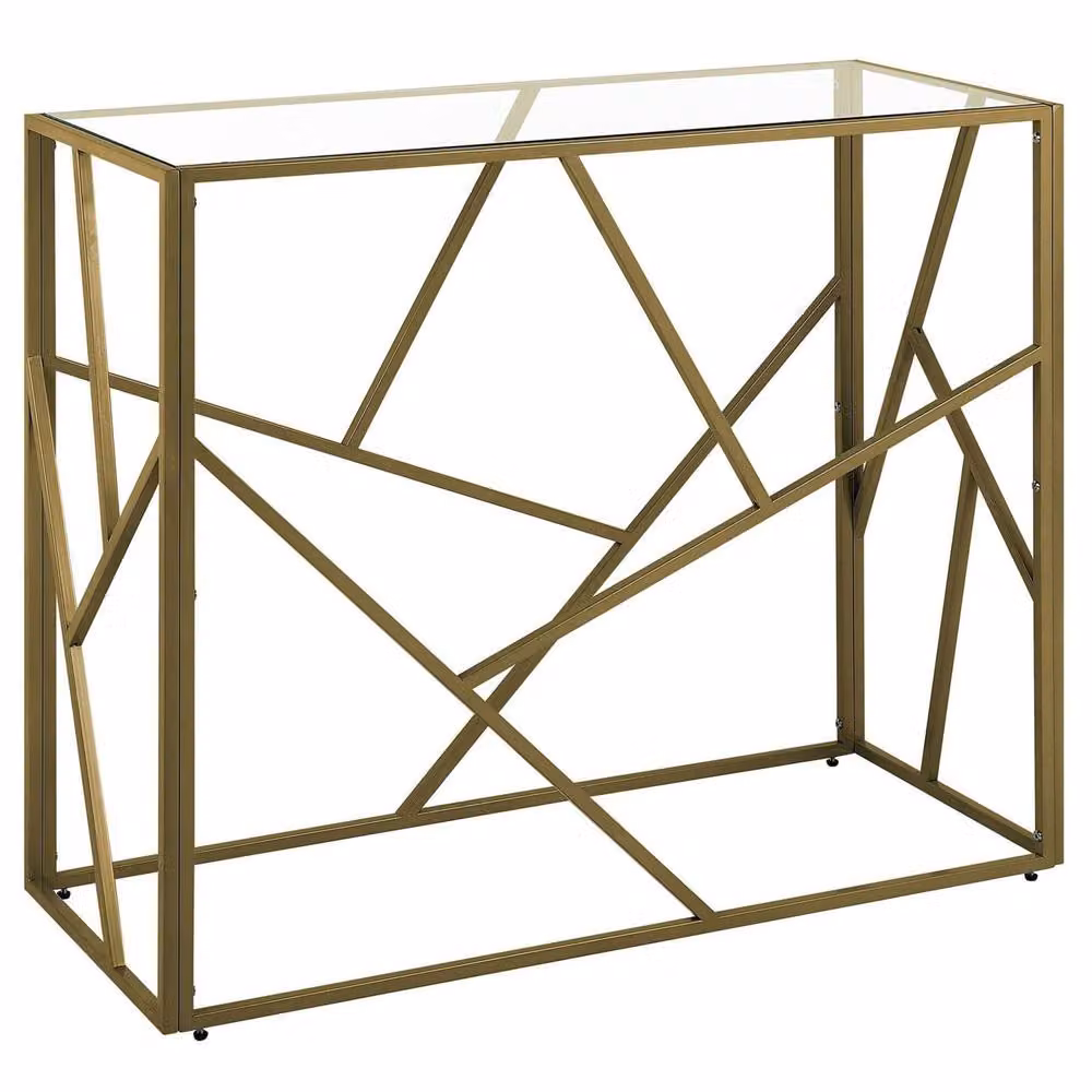 Wyld and Coco Glam Console Table with Gold Metal Frame and Clear Glass Top, W/D/H: 100 x 40 x 85 cm – 2