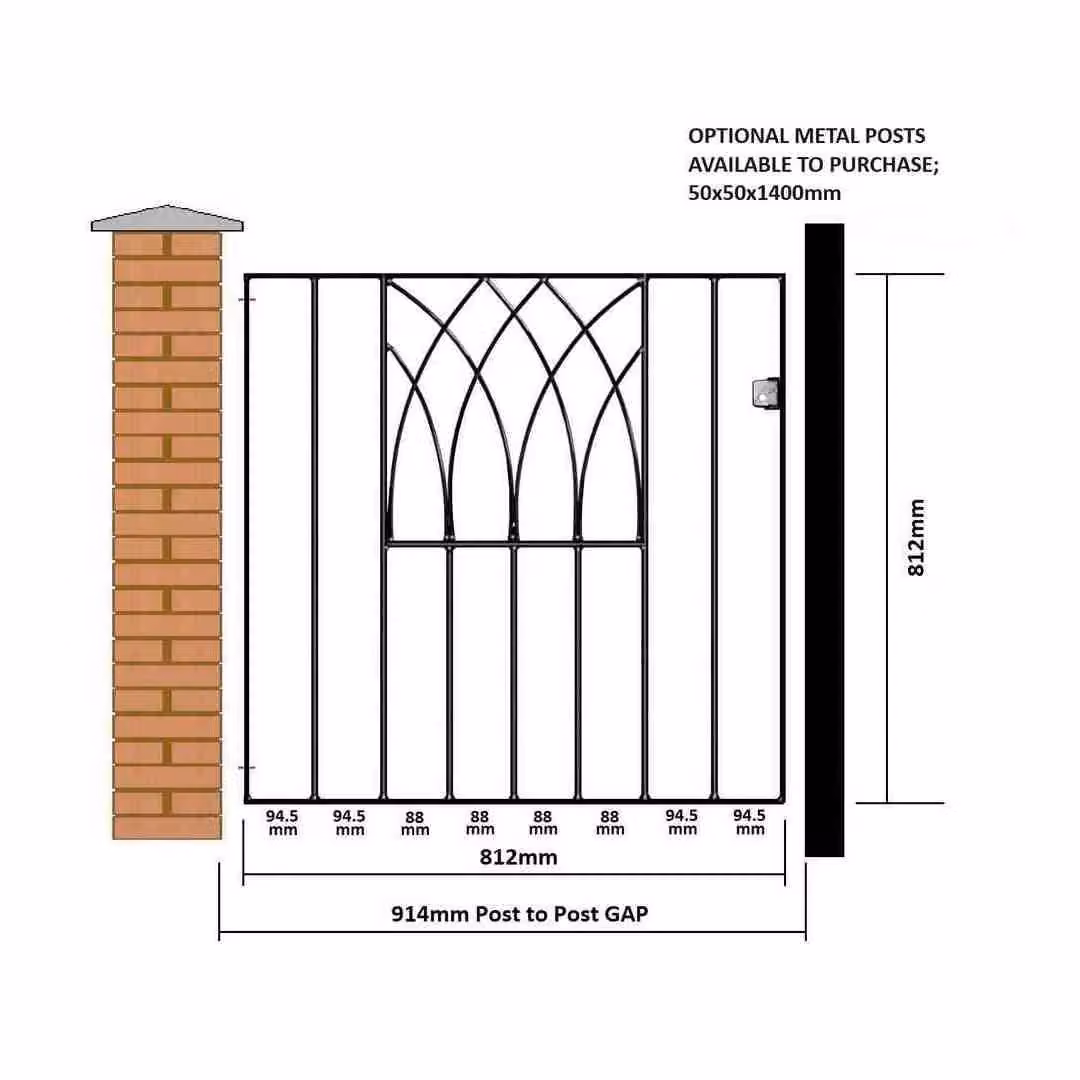 Burbage Iron Craft Abbey Modern Low Flat Top Single Gate in Black, Fits Gap of W: 91.4 cm, H: 81.2 cm – 2
