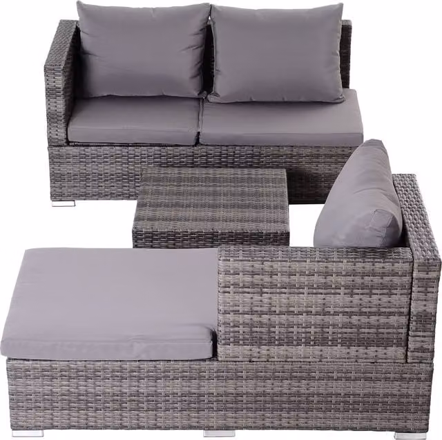Outsunny 4-Seater L-Shape Rattan Garden Furniture Set with Coffee Table and Upholstered Cushions in Grey – 7