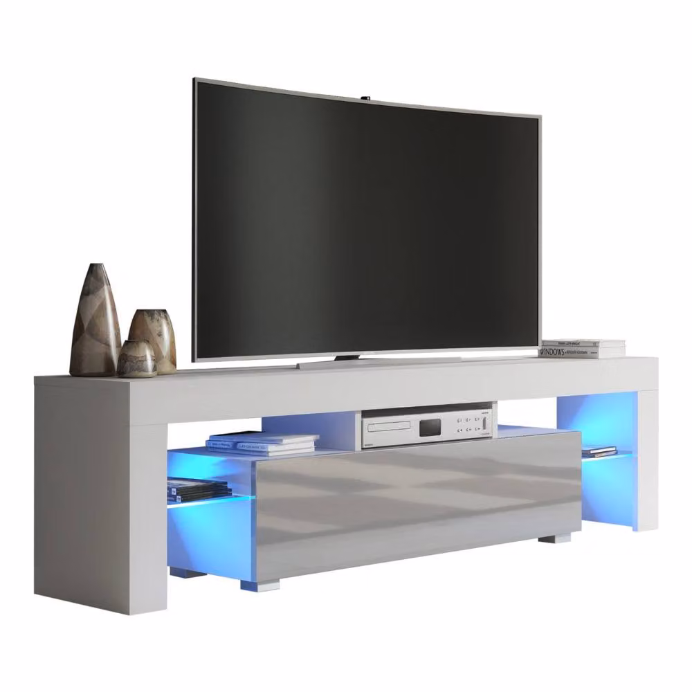 Mex Furniture LTD Aria TV Unit in White and Grey Gloss with LED Lights, W: 160 cm, D: 35 cm, H: 45 cm – 5