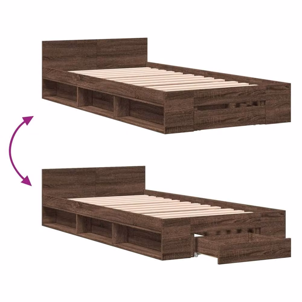 Berkfield Home Small Single Bed Frame with Drawers in Brown Oak – 5