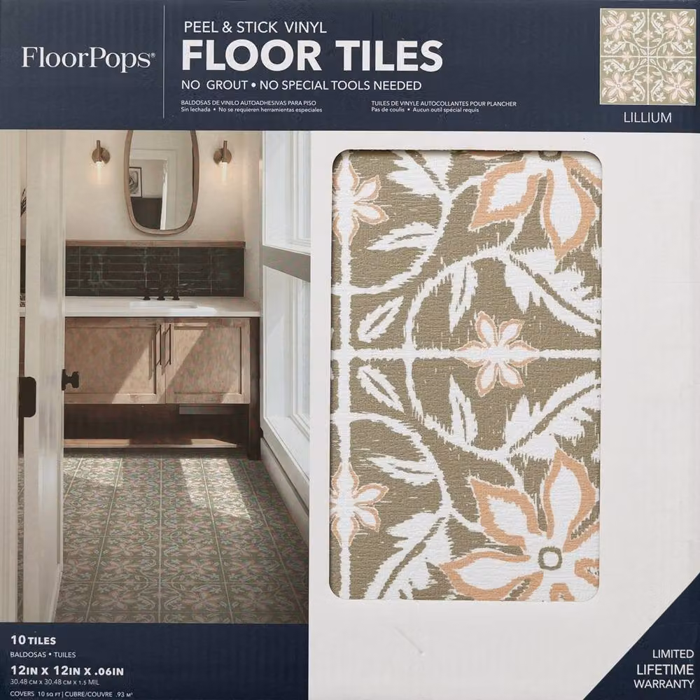 Floor Pops Lillium Green Self Adhesive Vinyl Floor Tiles, Pack of 10 (0.93sqm), W/D/H: 30.48 x 30.48 x 30.48 mm – 2