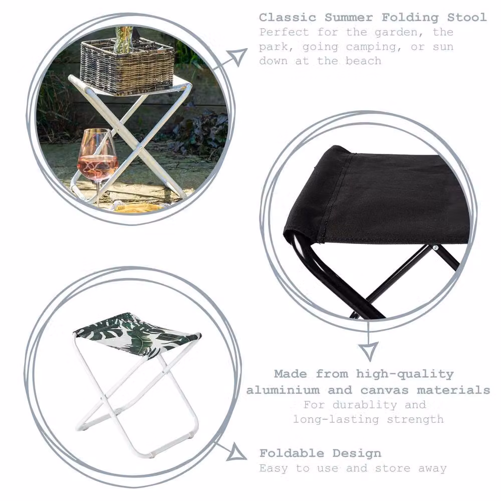 Harbour Housewares Folding Stool in Grey with Powder Coated Steel Frame and Canvas Seat, W/D/H: 35 x 35 x 27.5 cm – 5