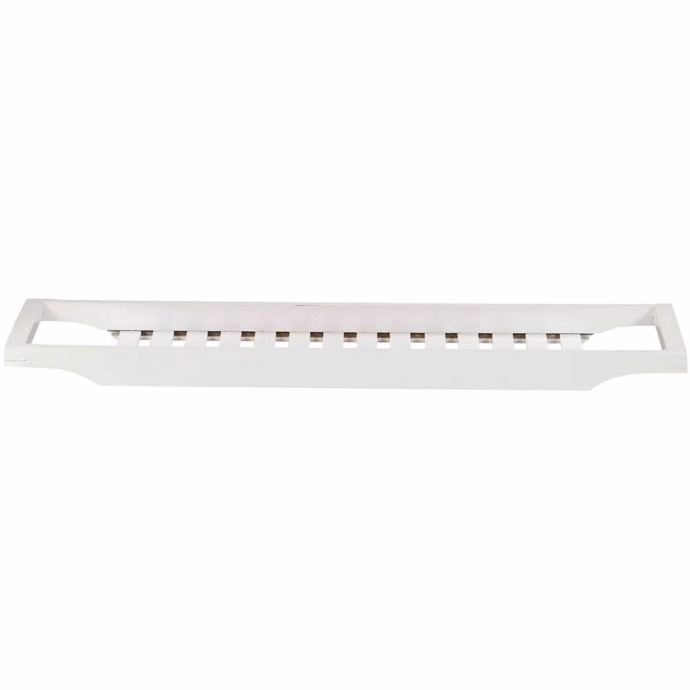 Kelvenix White Bamboo Bath Tub Caddy Rack and Wooden Bathroom Storage Shelf