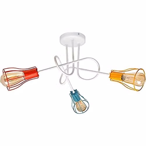 Netlighting Helam Oxford Multi Arm Semi Flush Ceiling Light in White, Red and Multicolour, Diameter: 64 cm