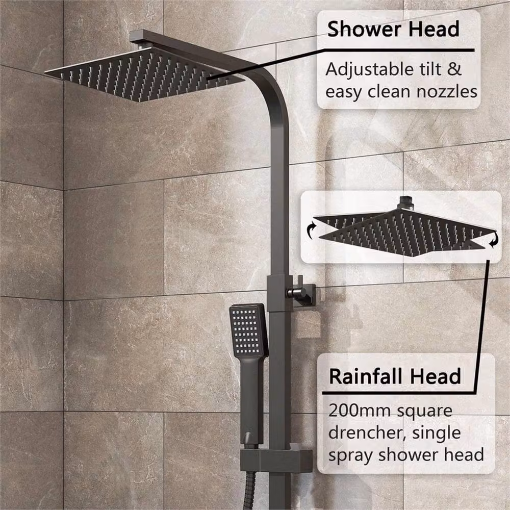 Nordara Matt Black Thermostatic Exposed Twin Shower Head and Hand Shower Bar Set – 3