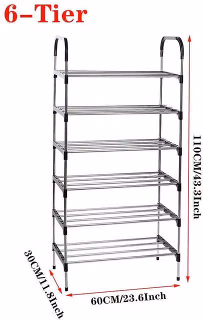 FORGEVIO 6-Layer Portable Black Shoe Rack Stand