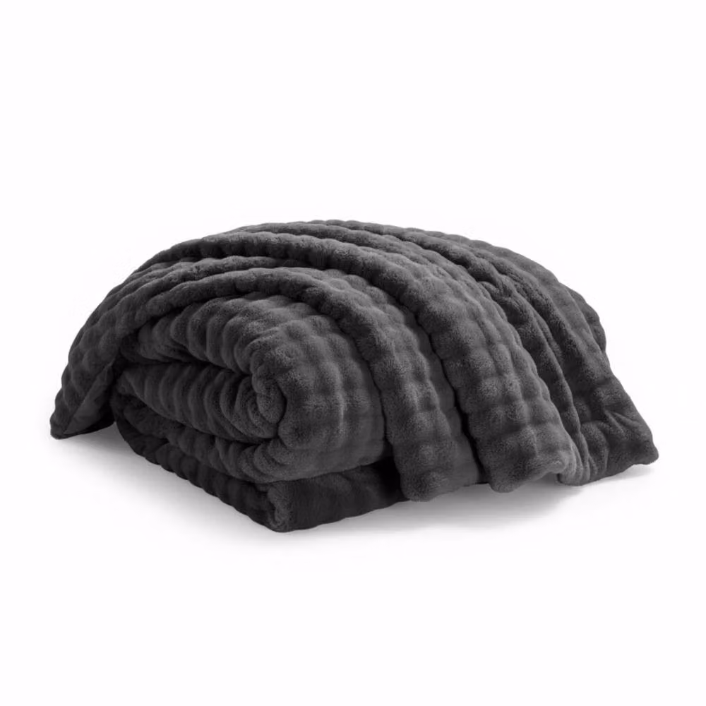 Snug City Rabbit Faux Fur Throw Blanket in Grey, W: 150 cm, L: 200 cm