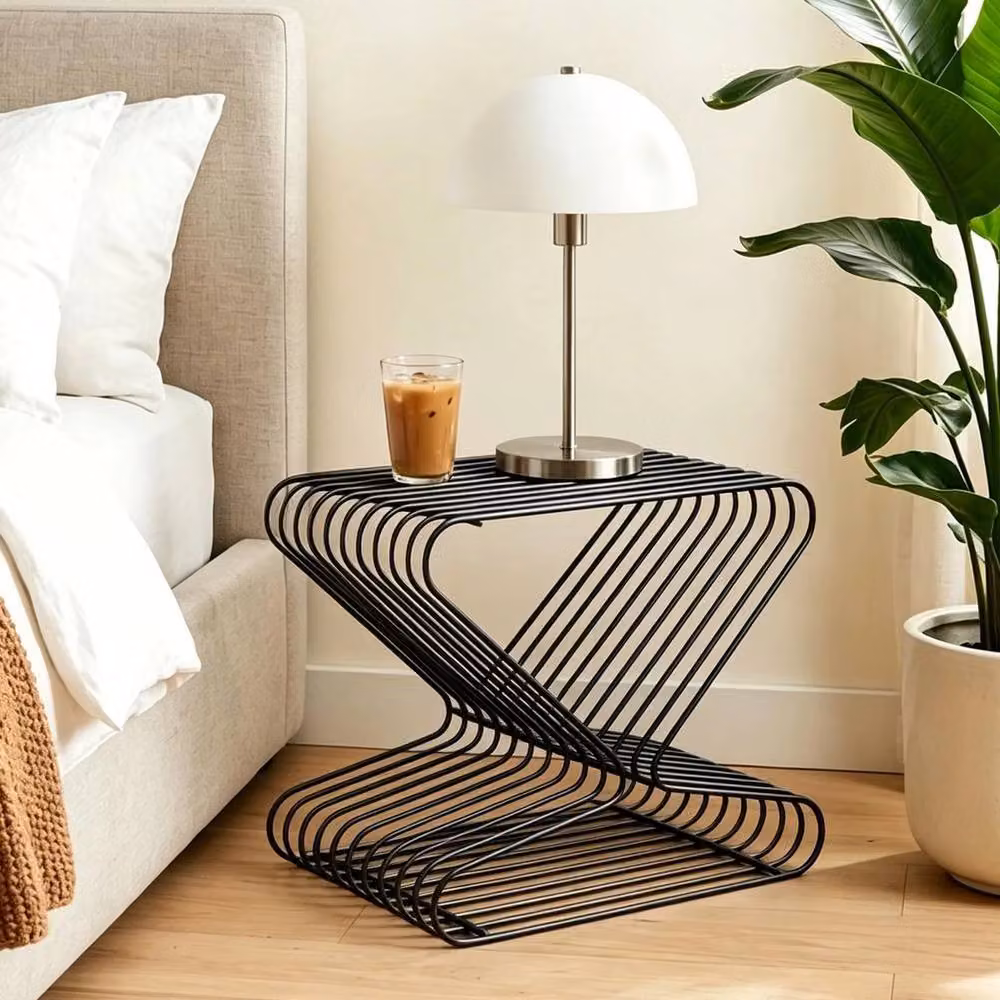 VOGREX Black 2-Tier Metal End Table with Modern X-Frame Design – 3