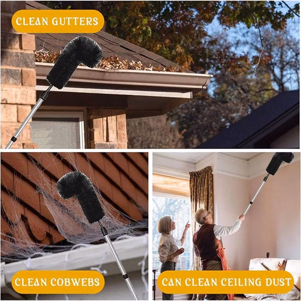 Kelvenix Black Flexible Gutter Cleaning Brush Head with Steel Telescopic Handle – 5