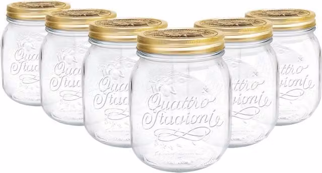 Bormioli Rocco Quattro Stagioni Glass Storage Jars, 0.7 l, Pack of 6, Transparent
