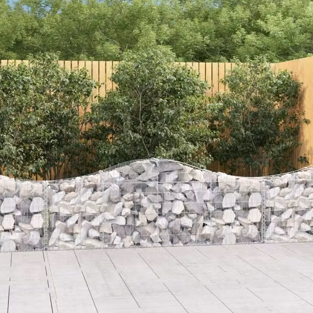 Berkfield Home Arched Gabion Baskets, 2 Piece Set, Silver Galvanised Steel, W: 200 cm, D: 30 cm, H: 60-80 cm