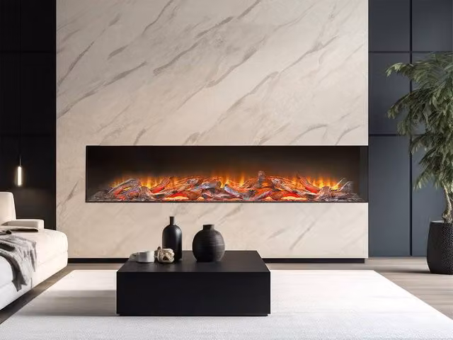 Acantha Ignis 2000 Black Corner View Built-in Electric Media Wall Fire