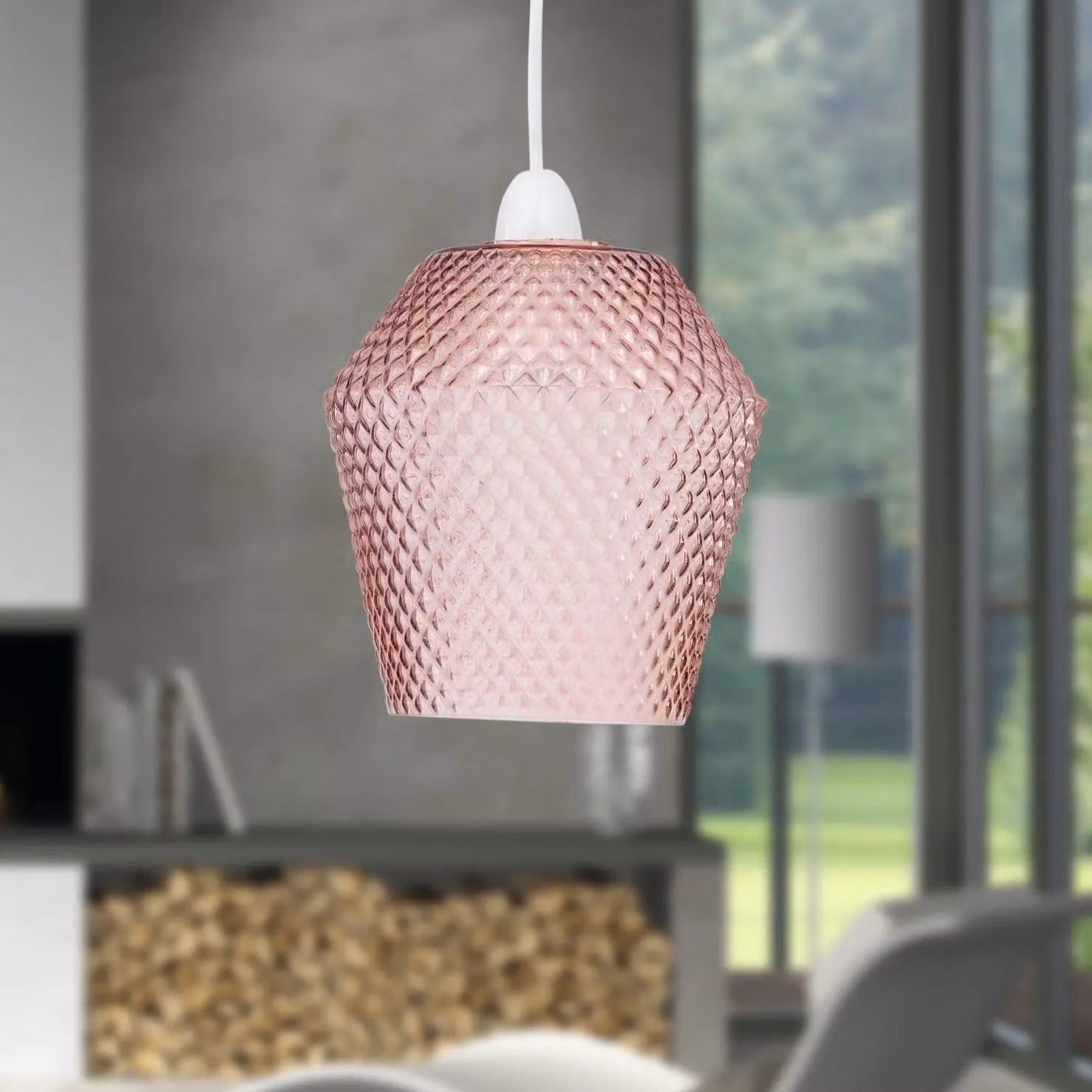 First Choice Lighting Porter Pink Textured Glass Easy Fit Pendant Shade – 2