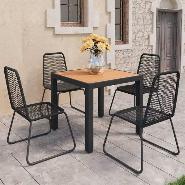 Berkfield Home 5 Piece Modern Garden Dining Set in Black and Brown Polyrattan – 1