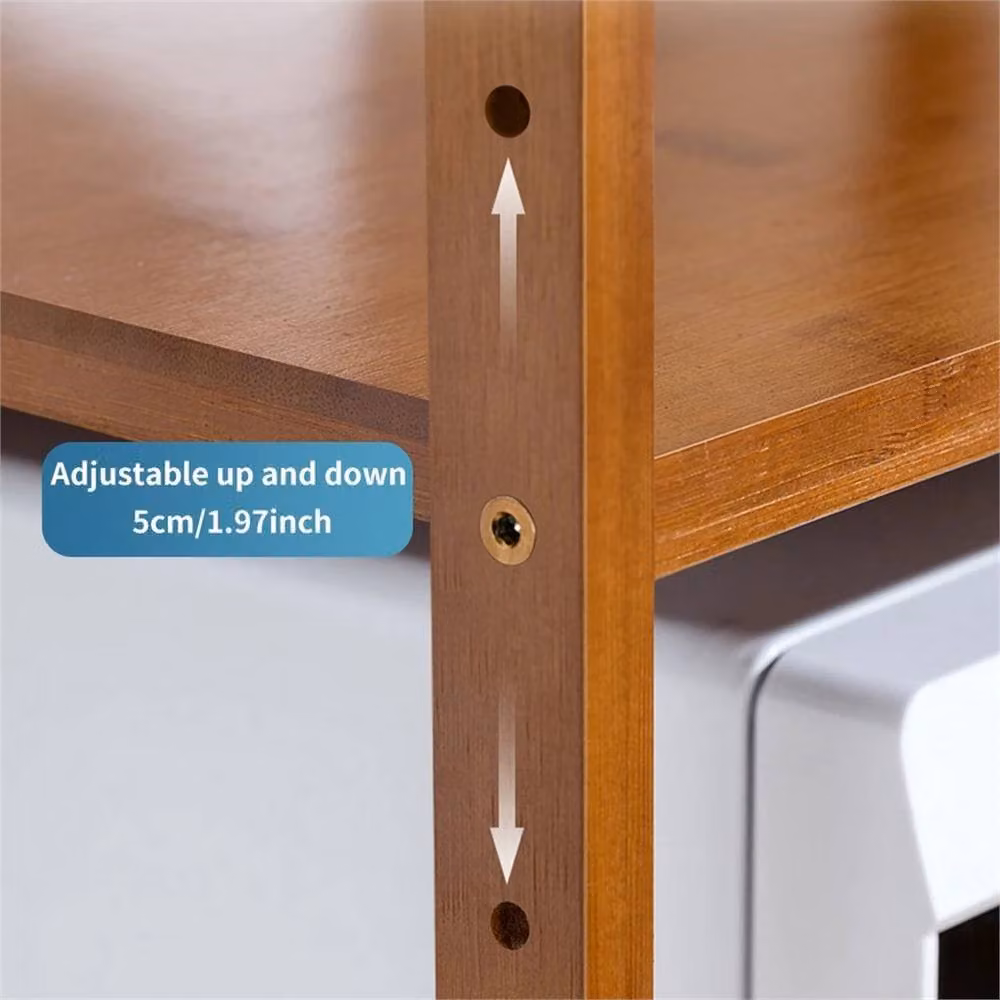 Nordara 2-Tier Bamboo Microwave Stand and Kitchen Counter Rack Organizer in Brown, W: 100 cm, D: 15 cm, H: 67.5 cm – 4