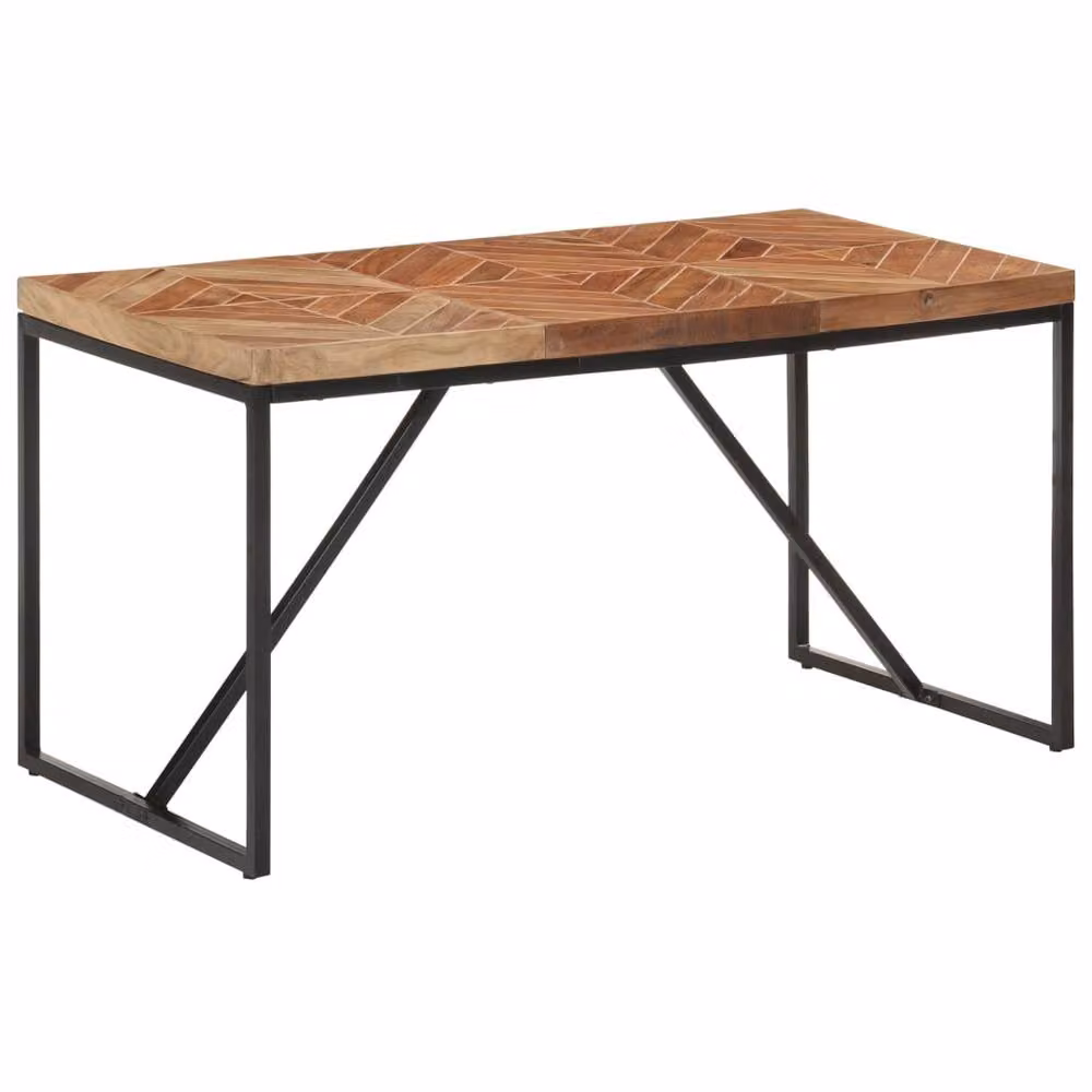 Berkfield Home Dense Rectangular Dining Table in Brown and Black Solid Acacia and Mango Wood, W: 140 cm, D: 70 cm, H: 76 cm – 2
