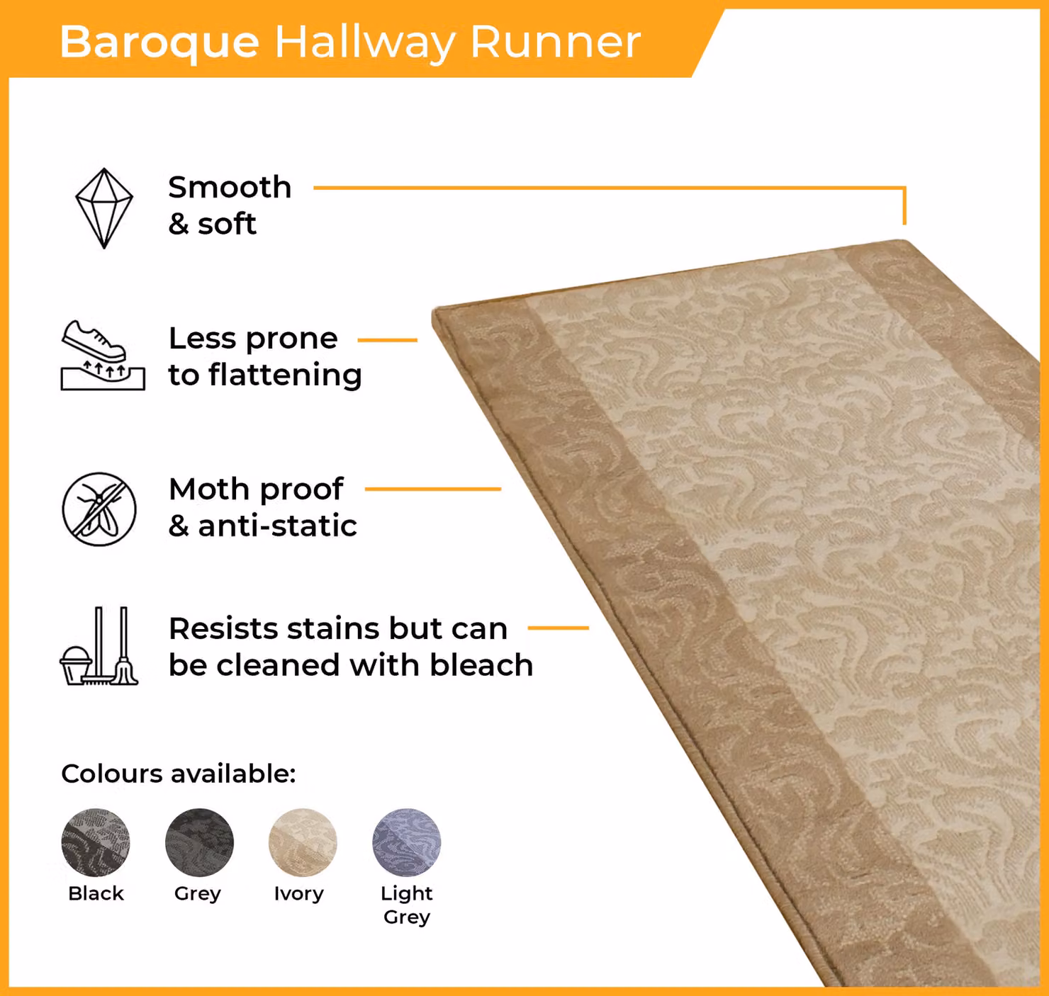 runrug Baroque Hallway Carpet Runner Rug in Grey, W: 60 cm, L: 420 cm – 2