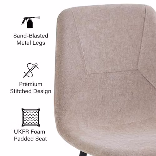 FWStyle Esme Set of 2 Light Brown Linen Upholstered Dining Chairs with Black Metal Legs – 2
