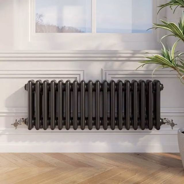 Temprazo Black Steel Wall Mounted Column Radiator H: 42.5 cm, W: 30.0 cm, D: 10.0 cm