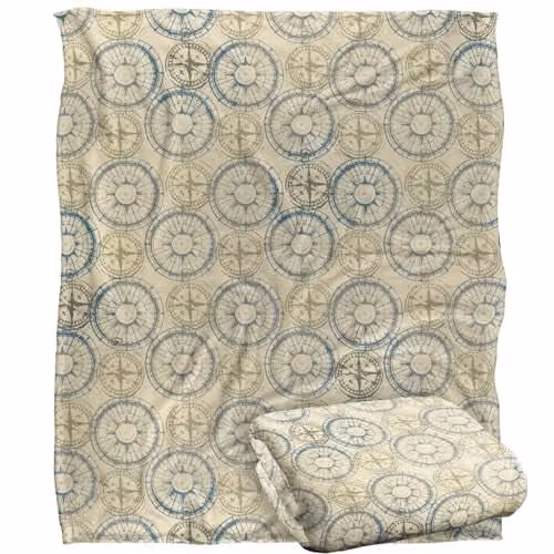 JQ Licensing Compass Pattern Silky Touch Super Soft Fleece Throw Blanket in White, W/D/H: 152 x 127 cm
