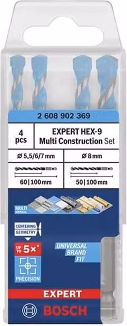 Bosch EXPERT HEX-9 Multi Construction Carbide Tipped Drill Bit Set, 4-piece, Blue – 1