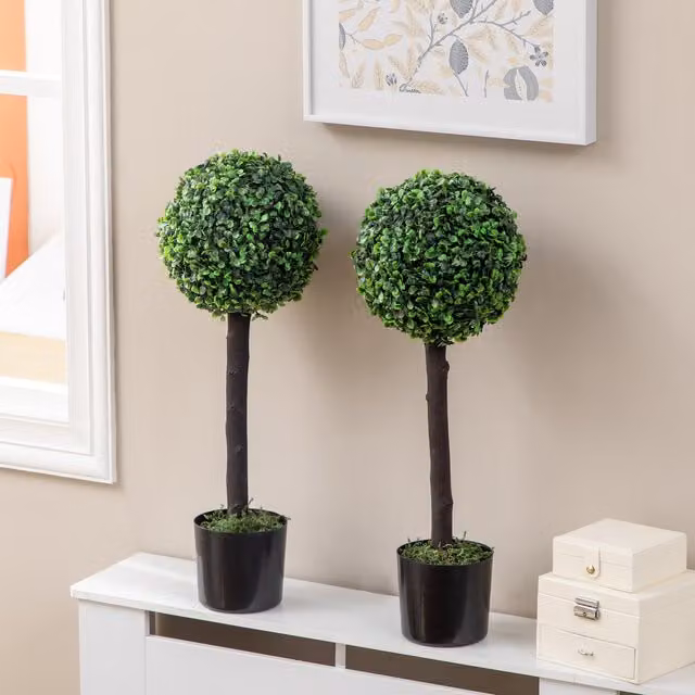 Outsunny Modern Round Artificial Boxwood Ball Tabletop Tree in Green