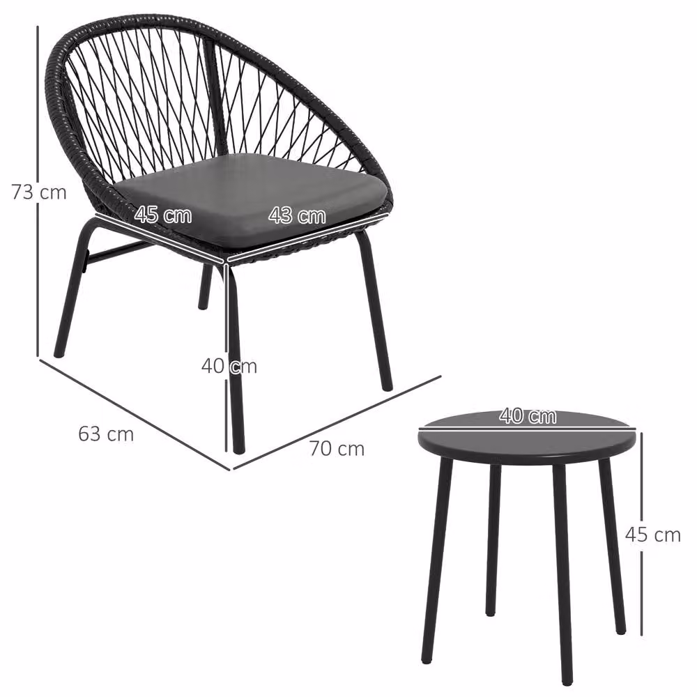 ERGOVEXA Three-Piece Black Rattan Bistro Set for Garden and Balcony – 2
