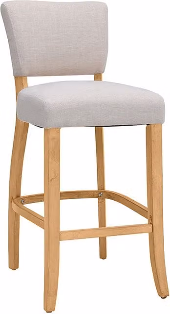 Set of 2 Modern Linen Upholstered Bar Stools with Wood Legs in Beige and White