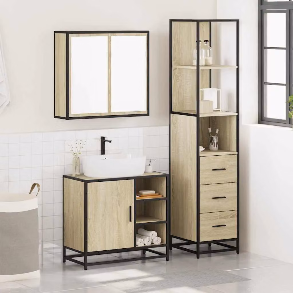 Berkfield Home 3 Piece Industrial Bathroom Furniture Set in Sonoma Oak and Brown – 2