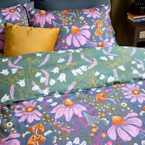Riva Home Ghoul Gardens Reversible Floral Duvet Cover Set, Multicolour, W: 200 cm, D: 200 cm – 2