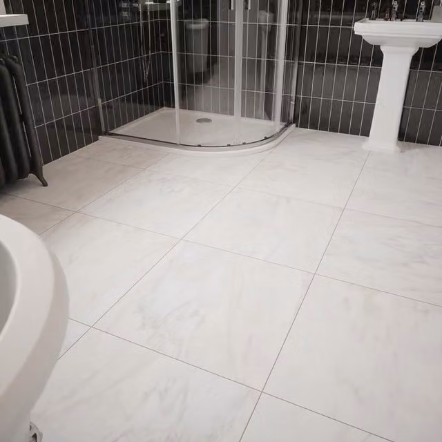 Johnson Tiles Bianco Marble Look Satin Floor and Wall Tile Sample in Taupe