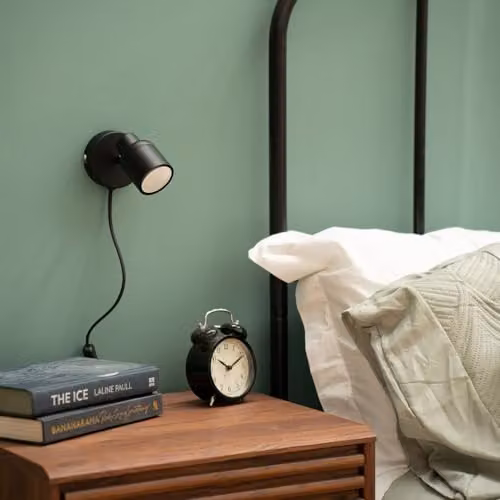 ValueLights Benton Adjustable Single Plug-in Wall Spotlight in Black or Chrome with GU10 Base – 2