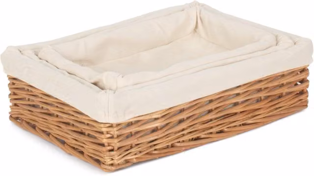 Set of 3 Red Wicker Hamper Trays with Cotton Liners in Brown