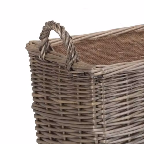 Red Hamper Rectangular Wicker Log Storage Basket with Hessian Lining in Brown and Red, W: 32 cm, D: 30 cm, H: 30 cm – 2