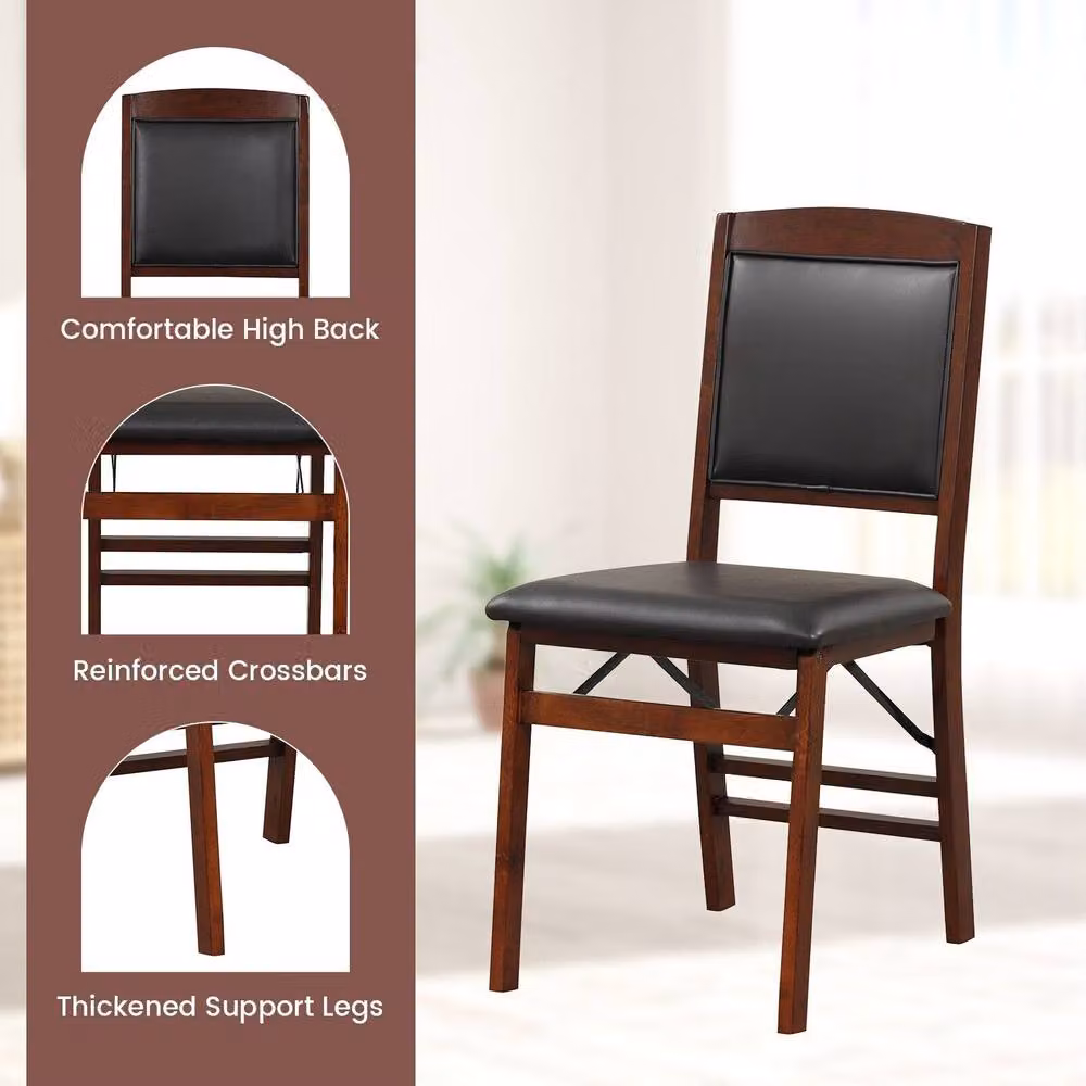 Costway Set of 2 Black Folding Bar Stools with Padded Synthetic Leather Seats and Rubberwood Backrests – 5