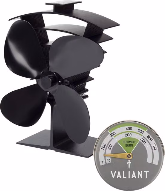 Valiant Premium IV Stove Fan and Magnetic Stove Thermometer in Green and Black