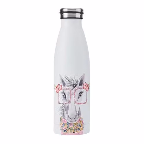 Mikasa Tipperleyhill Horse Print Double-Walled Stainless Steel Vacuum-Insulated Water Bottle, 500ml, White and Multicolour – 1