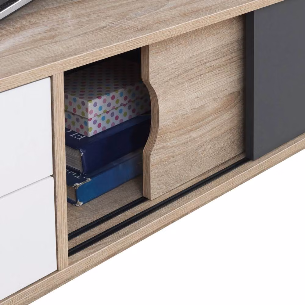 ERGOVEXA Oak TV Unit Stand Media Cabinet with 2 Drawers and 2 Sliding Doors in Brown – 4