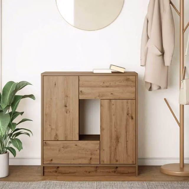 Berkfield Home Artisan Oak Sideboard with Drawers and Doors in Brown, W/D/H: 70.5 x 34.0 x 74.5 cm – 1