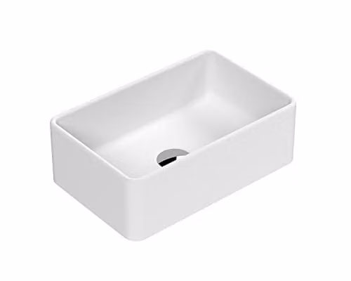 nuie NBV279 Luxe Rectangular Ceramic Countertop Vessel Basin in Matt White, W: 36.5 cm, D: 12.0 cm, H: 23.5 cm