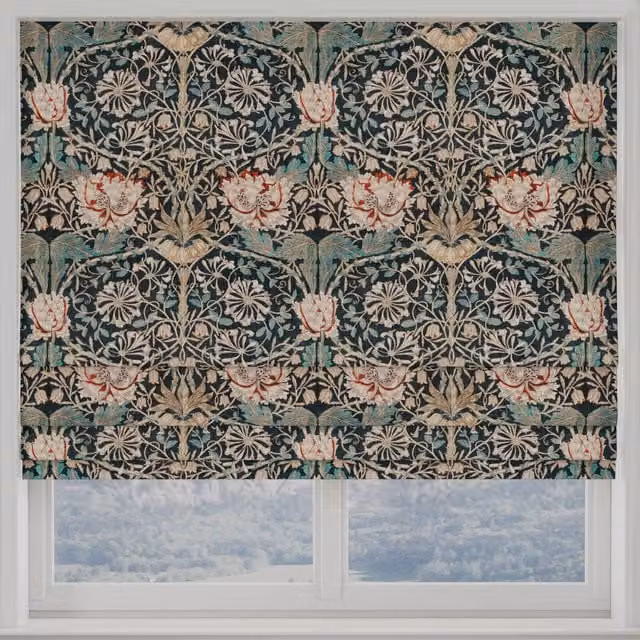 William Morris Honey Suckle Blue Floral Blackout Made to Measure Roman Blind