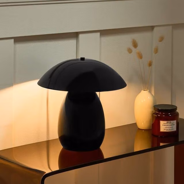 Wyld and Coco Mushroom Table Lamp in Black Metal, Height: 30 cm