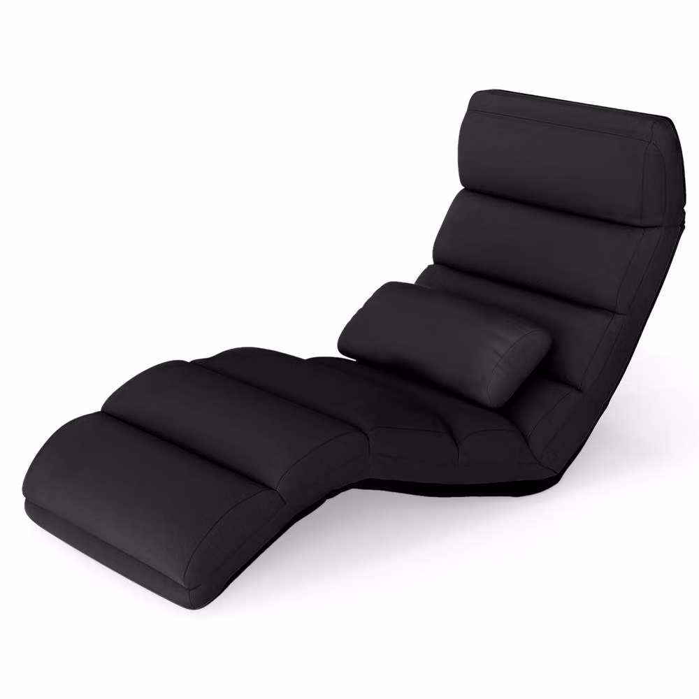 Gymax Black Microfibre Upholstered Floor Chaise Lounge with 5-Position Foldable Gaming Seat and Adjustable Headrest – 5