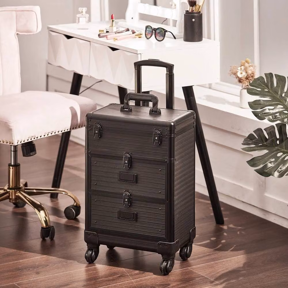 FLAVORA Black Wheeled Drawer Beauty Makeup Trolley W: 50 cm x D: 50 cm x H: 50 cm – 4